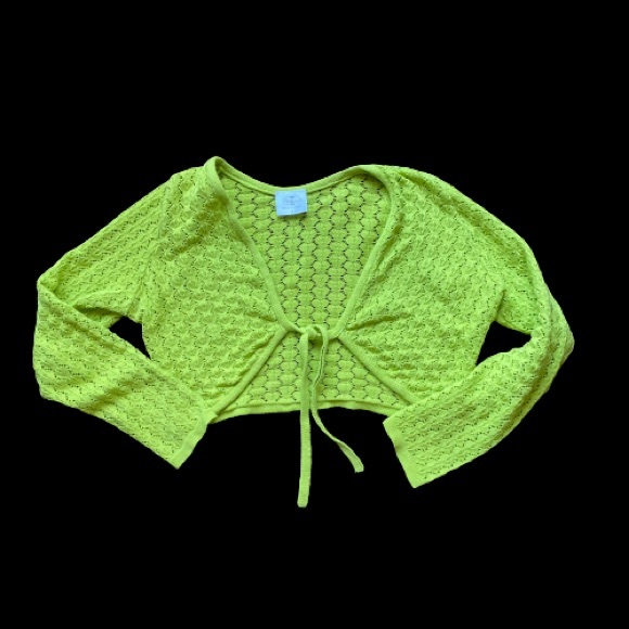 Cropped Lime Green Tie Cardigan - Picture 5 of 5